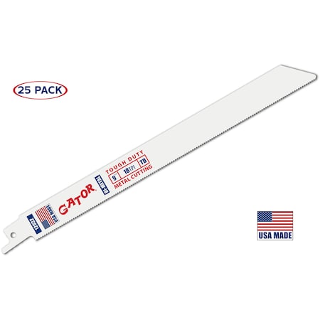 Gator Reciprocating Saw Blade, 9 in x 3/4 in x 18 TPI, Tough Duty Metal Cutting, 25PK 12032-25